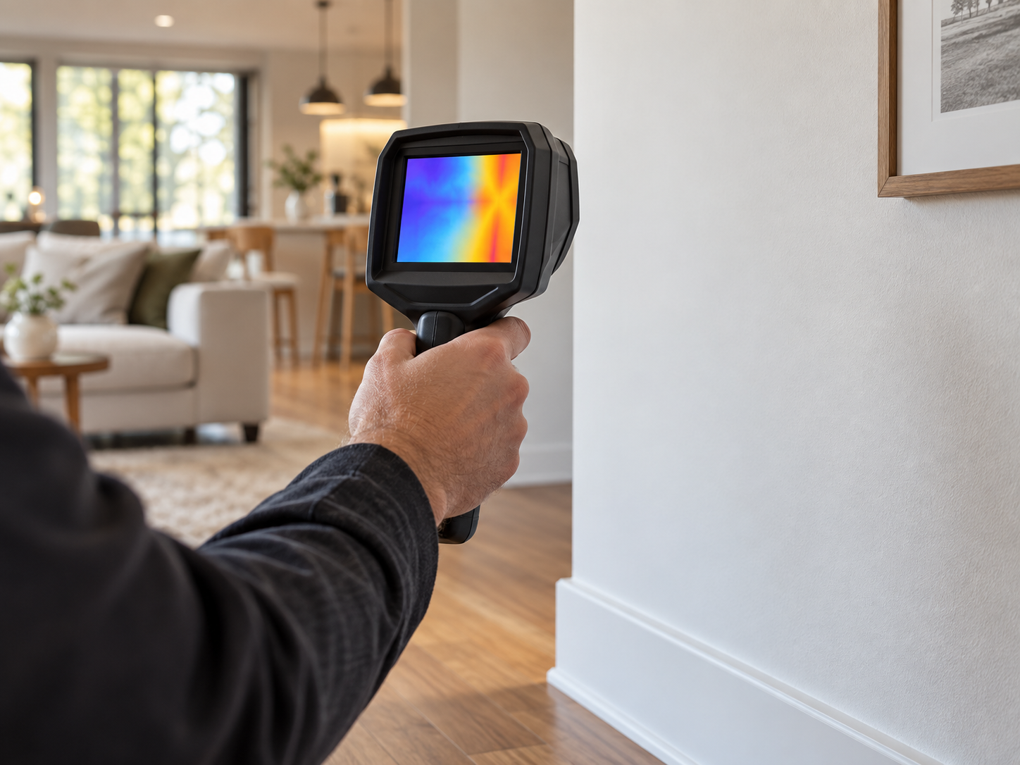 Caméra thermique utilisée pour examiner la température d’un mur intérieur