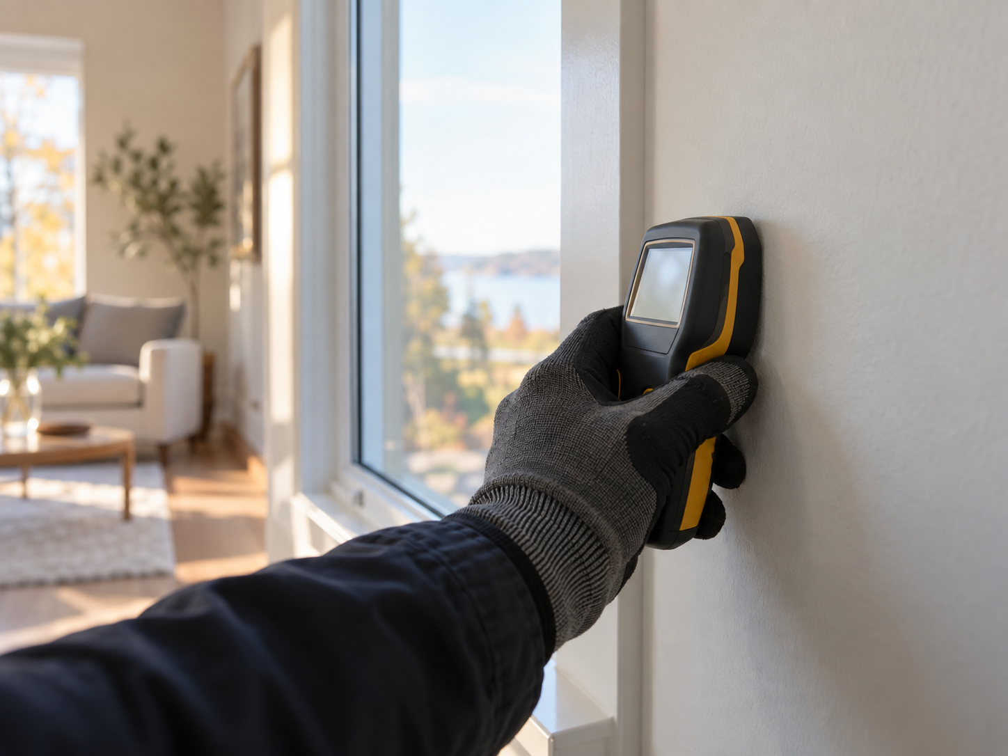 Appareil de mesure utilisé sur un mur intérieur sans dommage visible